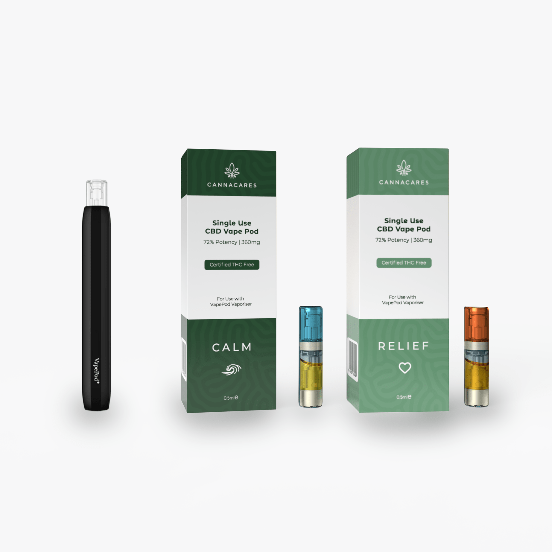 Cannacares Vapes CBD Vape Pen Starter Kit - 1 VapePod Device + Dream & Relief Cartridges