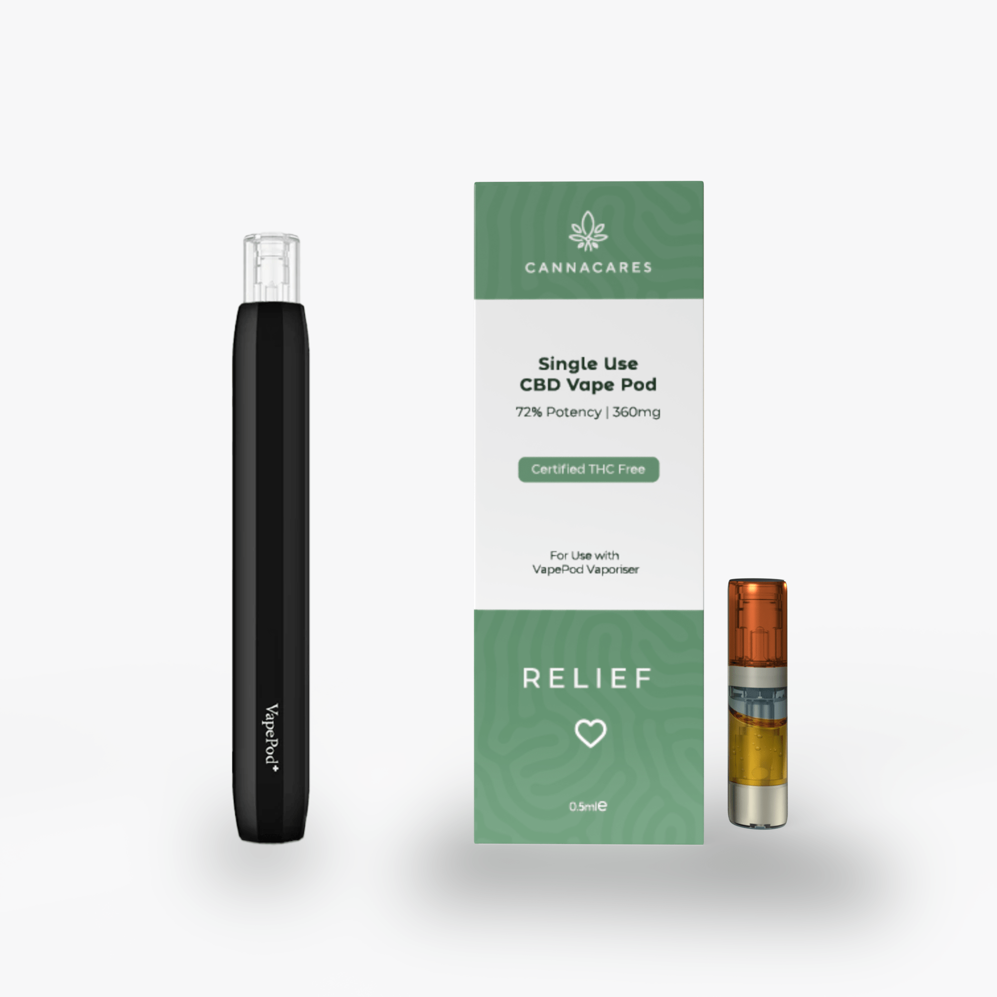 Cannacares Vapes VapePod Device & Relief CBD Cartridge (360mg)